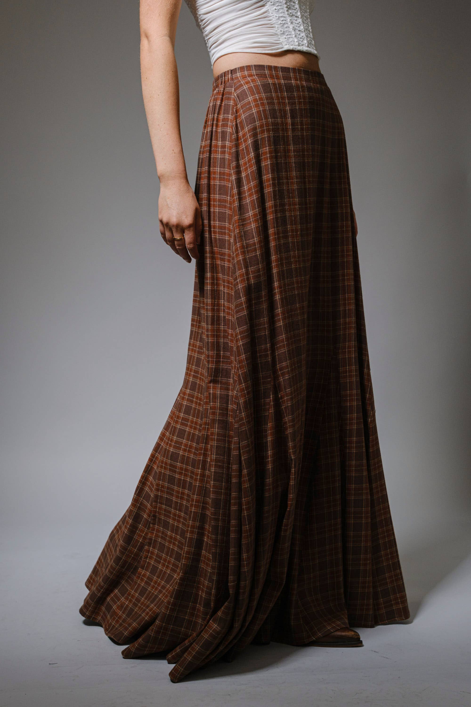 Plaid Elastic Back Maxi Skirt