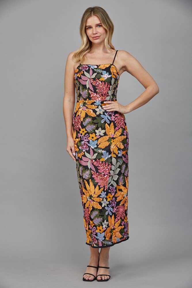 Floral Sequn Midi Dress