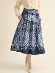 Navy Medallion High Rise Midi Skirt