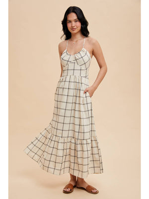 Grid-Print Cotton Maxi
