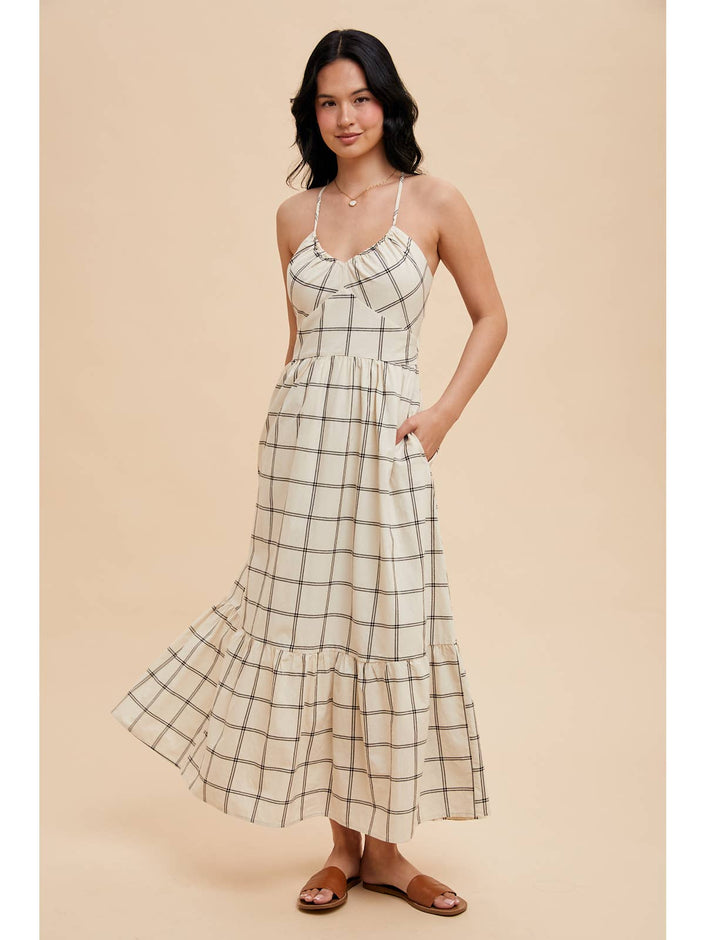 Grid-Print Cotton Maxi