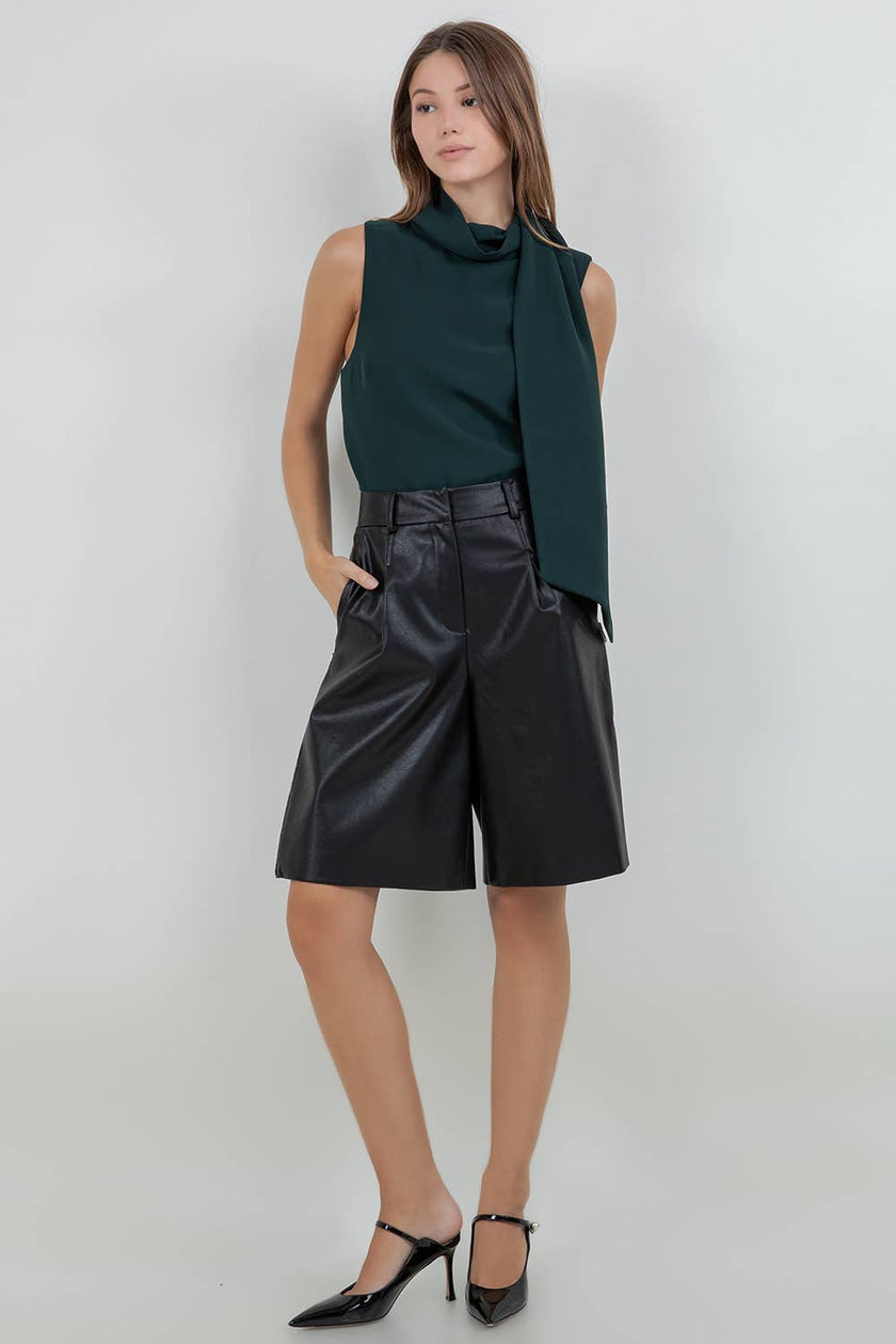 Soft Woven Sleeveless Blouse with Scarf