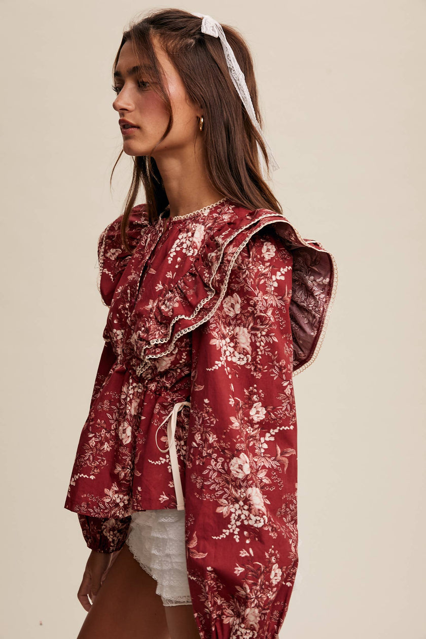 Victorian Floral Ruffle Blouse