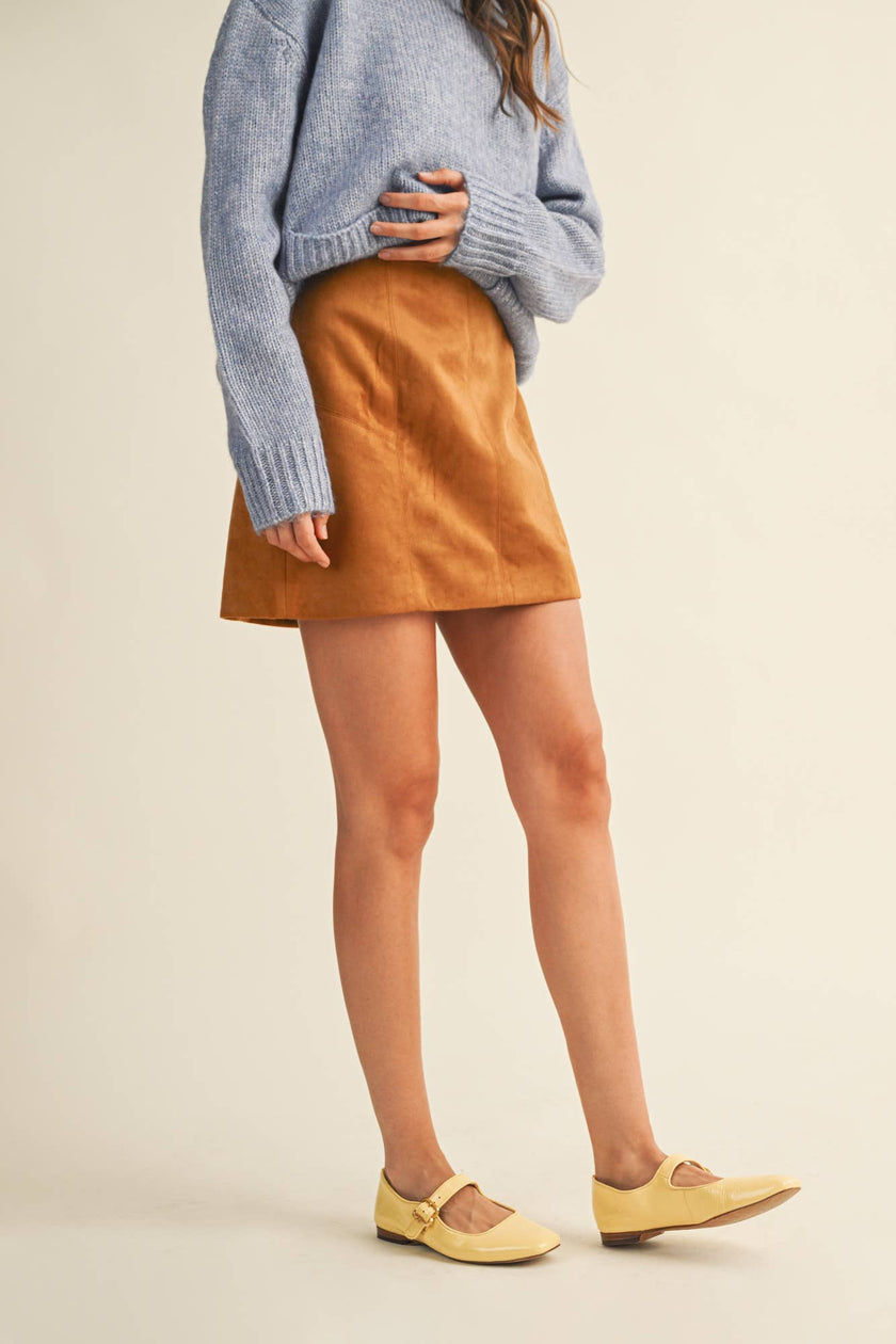 Fitted Suede Mini Skirt | Chestnut