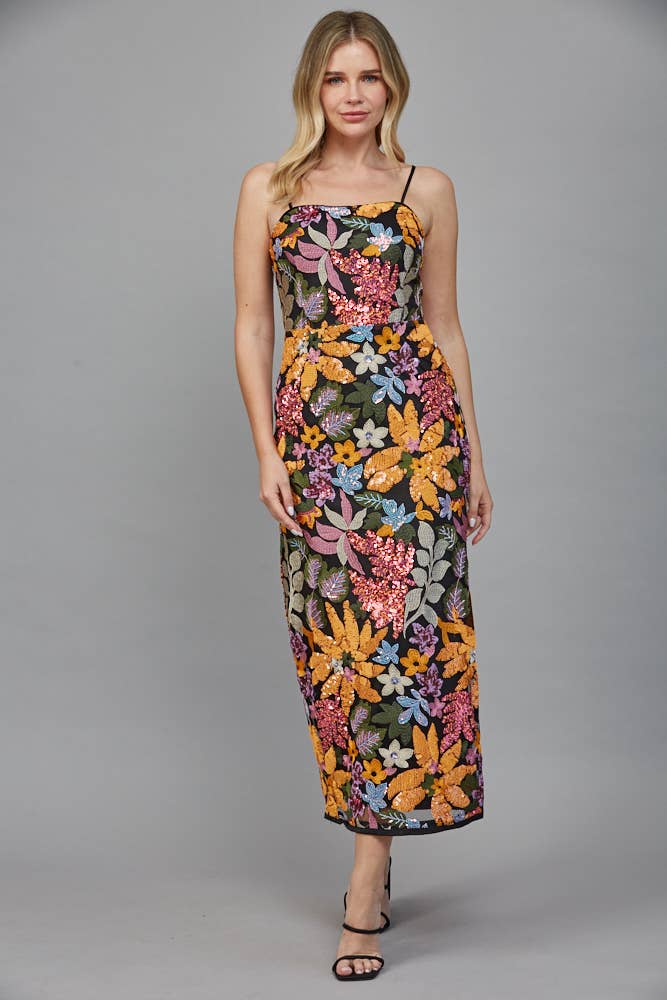 Floral Sequn Midi Dress