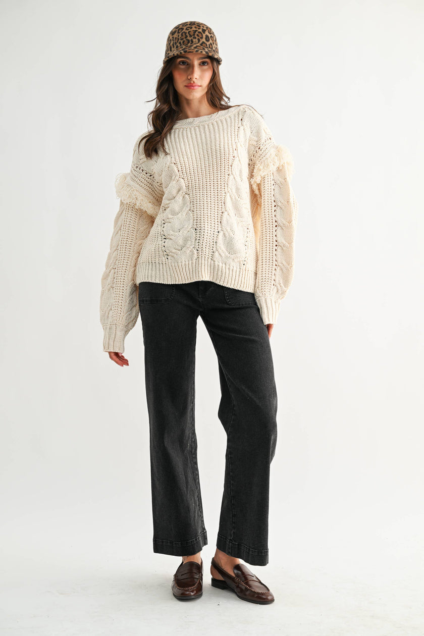 Fringe Detail Cable Knit Sweater