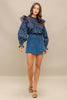 Navy Printed Ruffle Blouse