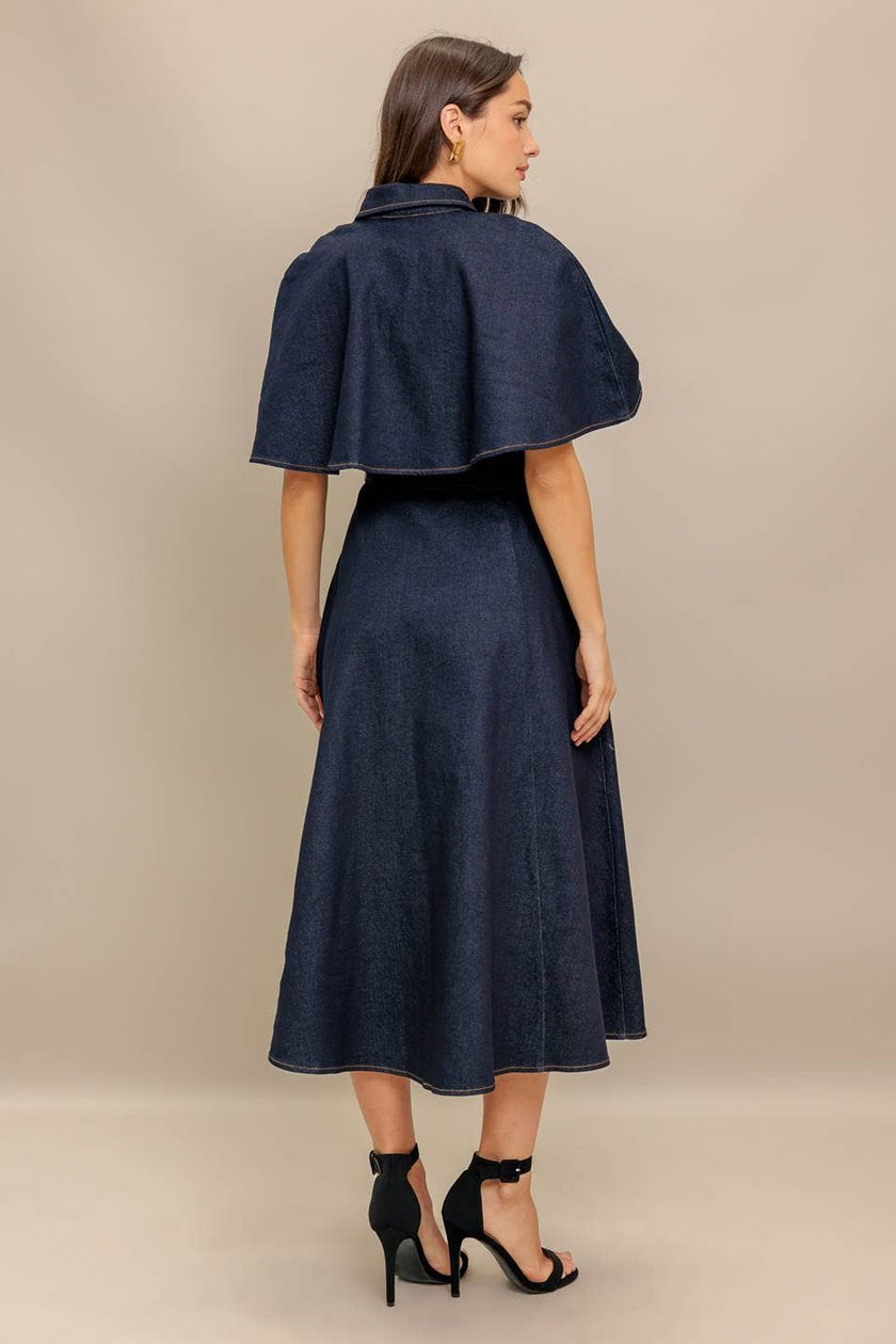 Denim Capelet Midi Dress