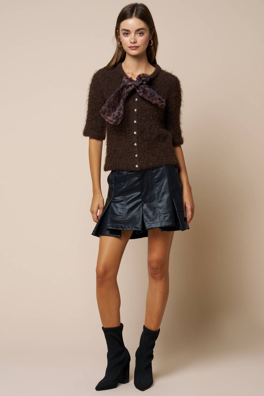 Leopard Scarf Knit Top