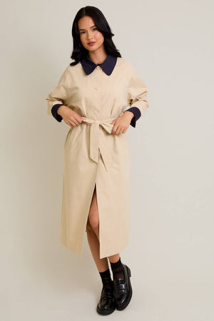 Raglan Sleeve Contrast Collar Oversized Trench