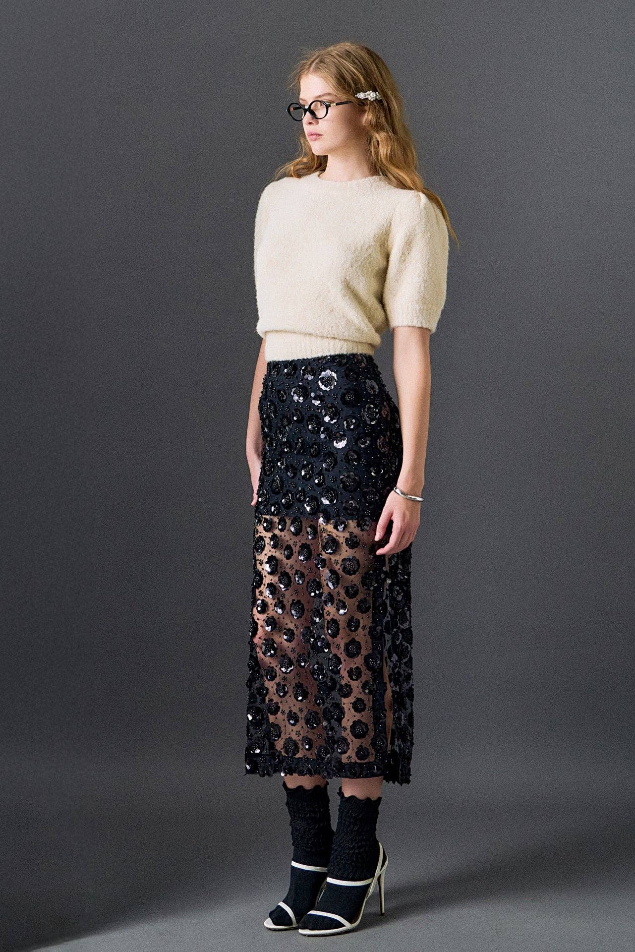 Boucle Puff Sleeve Knit Top