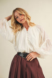Balloon Sleeve Button Front Blouse