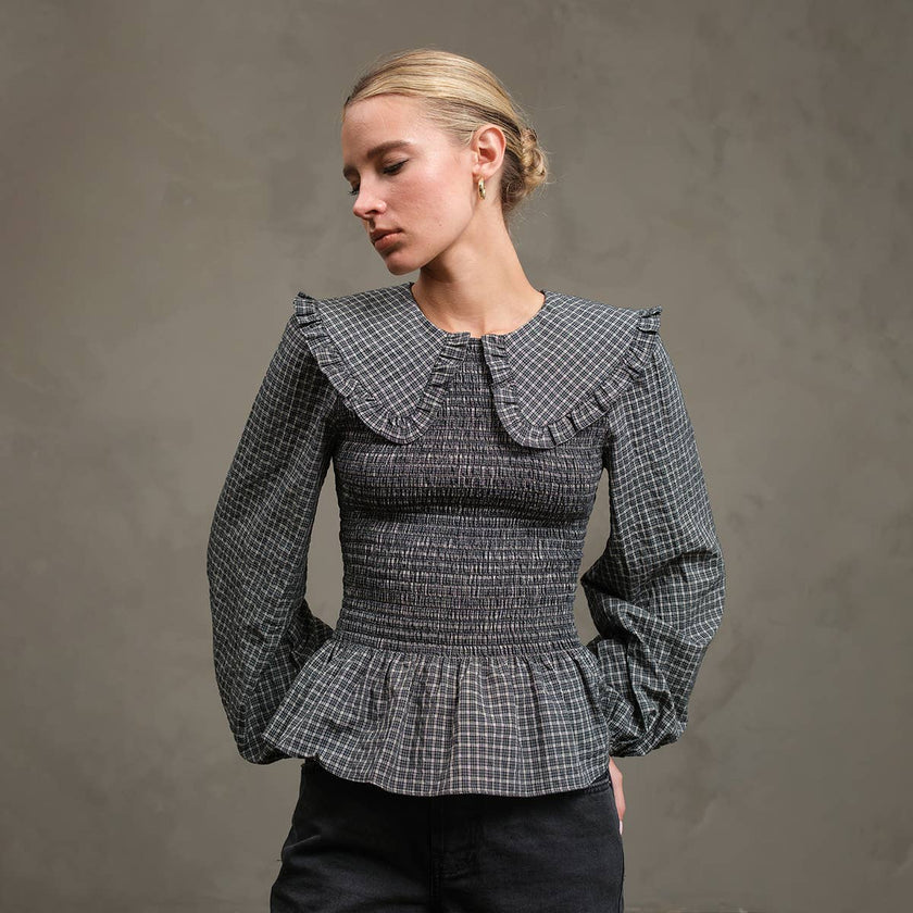 Check Blouse with Peter Pan Collar