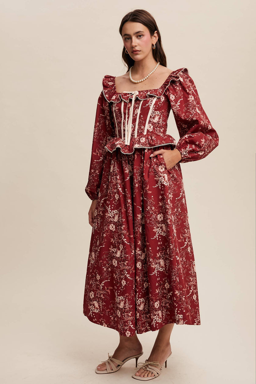 Floral Corset Ruffle Dress