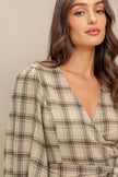 Plaid Flannel Wrap Blouse