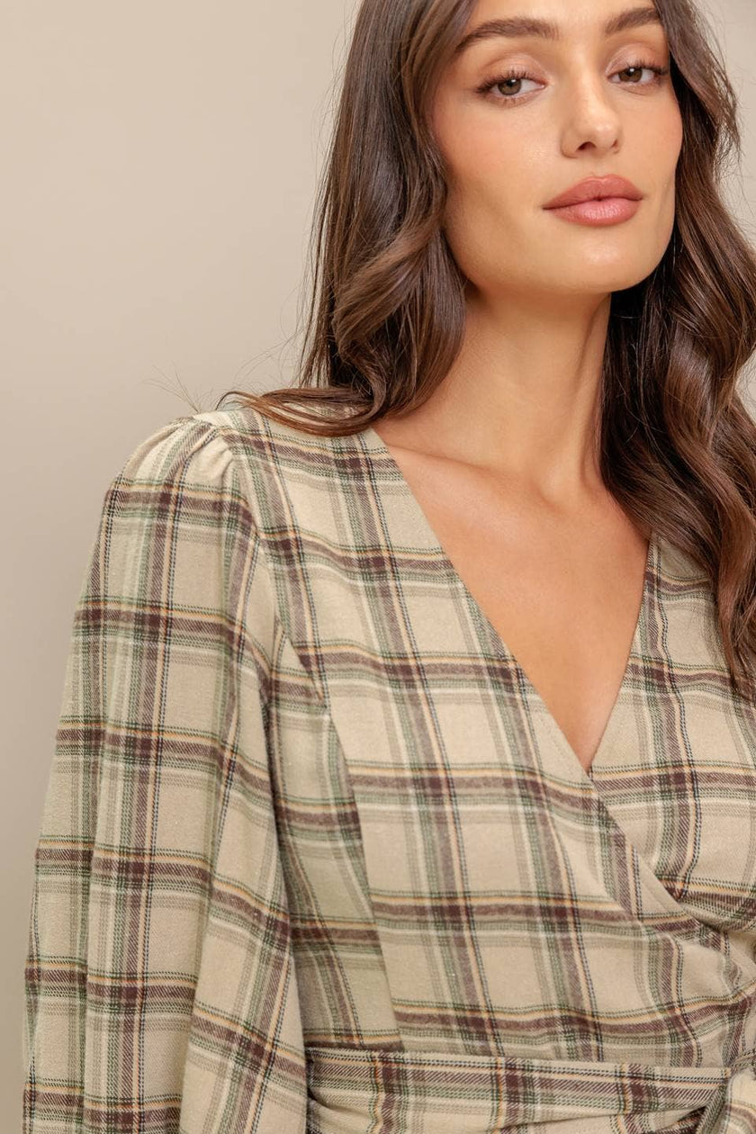 Plaid Flannel Wrap Blouse