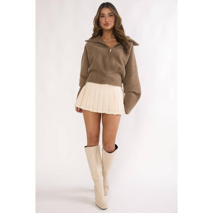 Faux Fur Zip Up Sweater Jacket