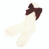 Ivory & Burgundy Velvet-Bow Cotton Socks