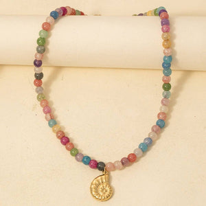 Spiral Shell Pendant Beaded Necklace