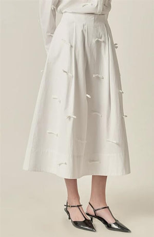 Bow-Detailed Poplin Midi Skirt