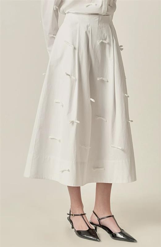 Bow-Detailed Poplin Midi Skirt