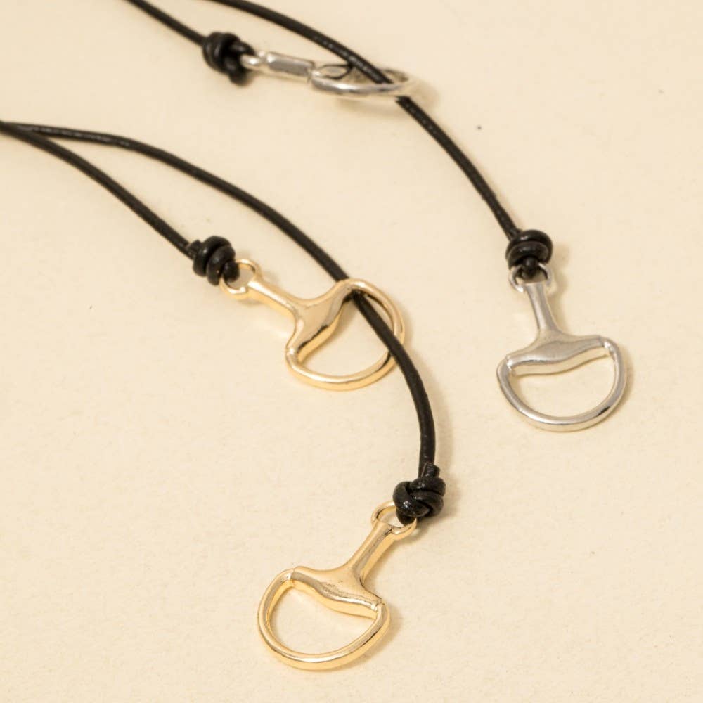 Horse Bit Pendant Leather Cord Necklace