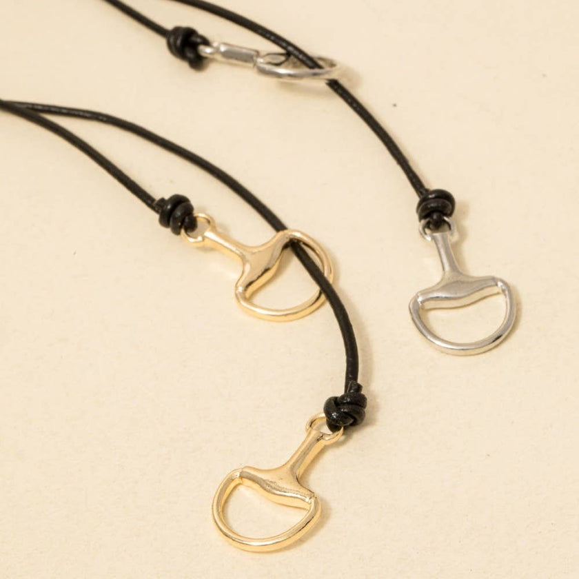 Horse Bit Pendant Leather Cord Necklace