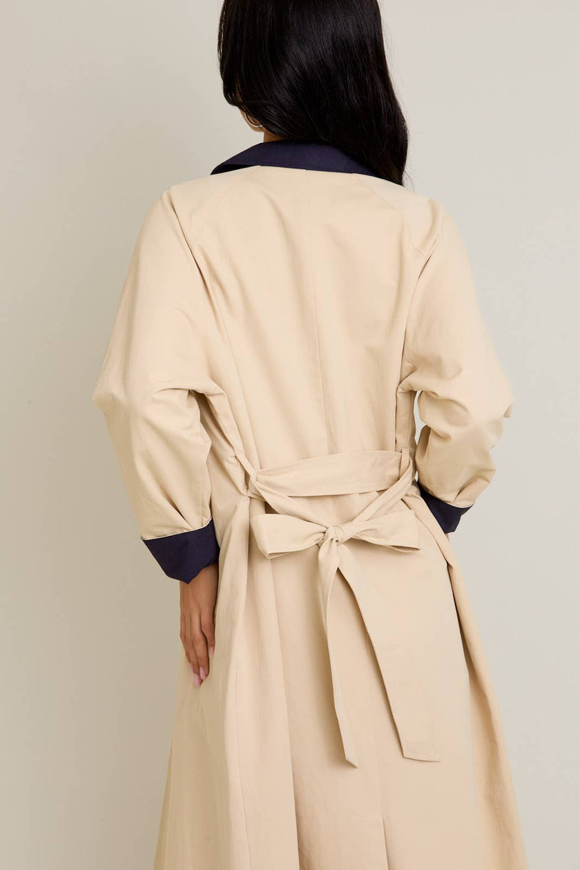 Raglan Sleeve Contrast Collar Oversized Trench