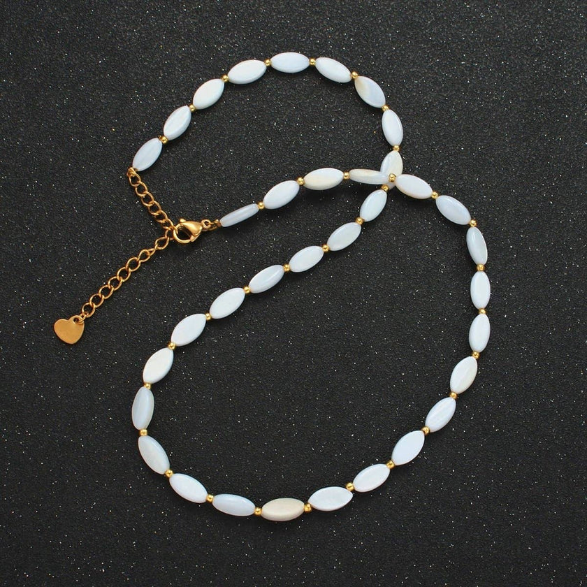 White Jade Beaded Chain Necklace