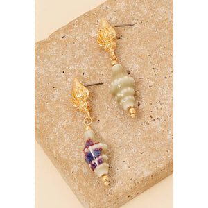 Double Conch Shell Dangle Earrings