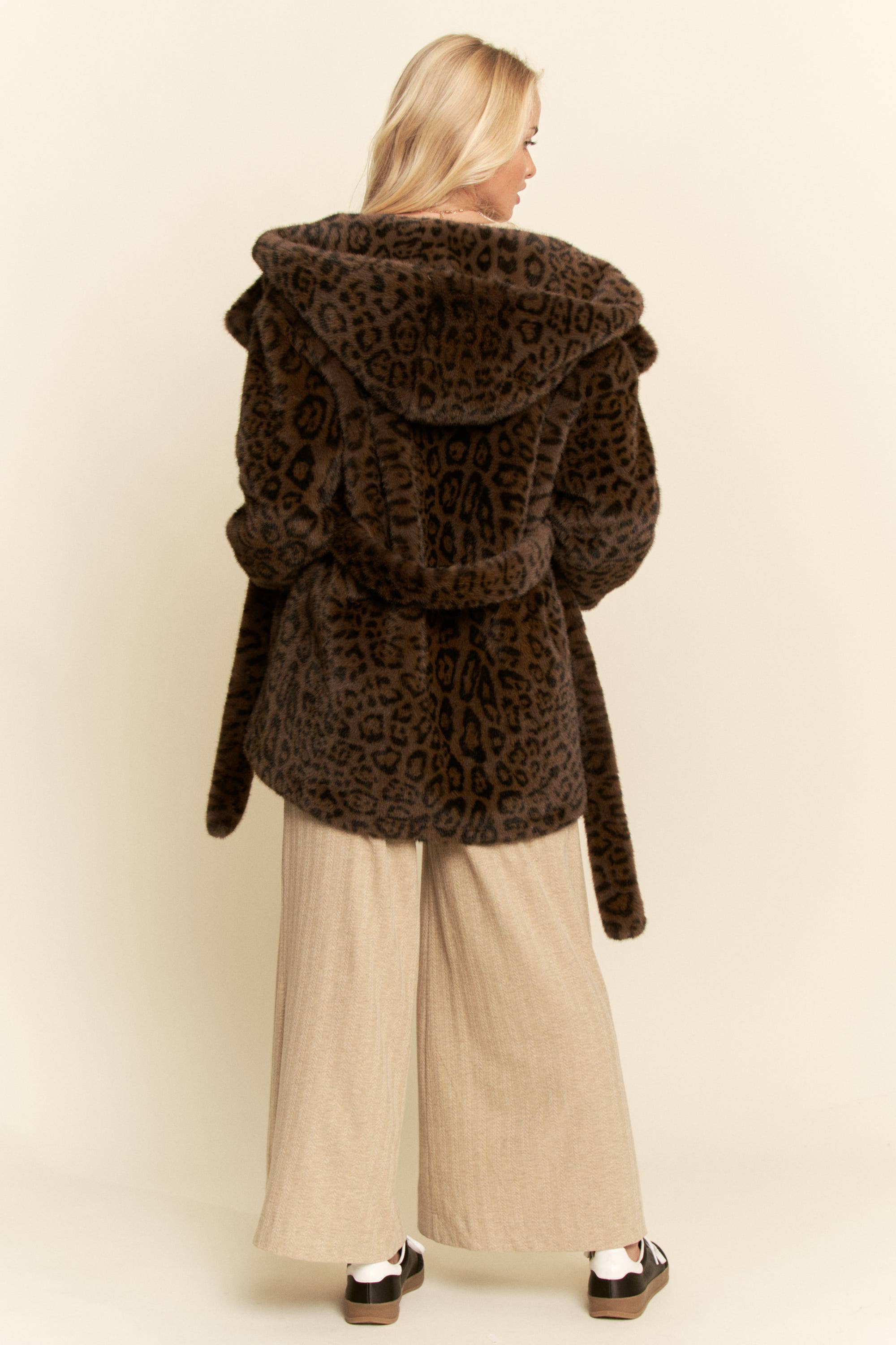 Faux Fur Leopard Print Hooded Jacket