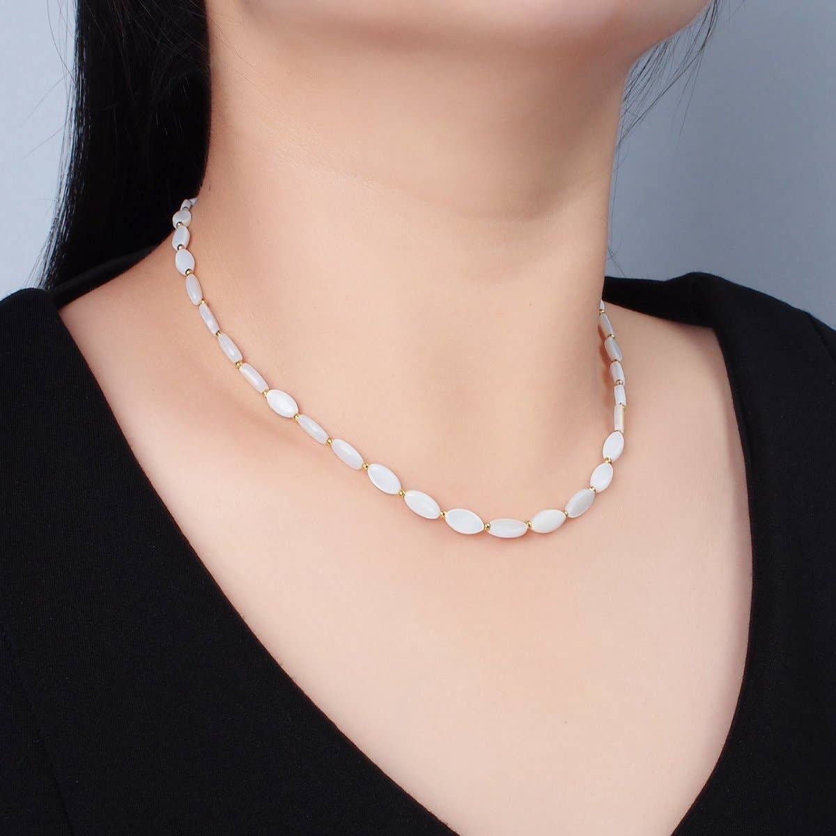 White Jade Beaded Chain Necklace