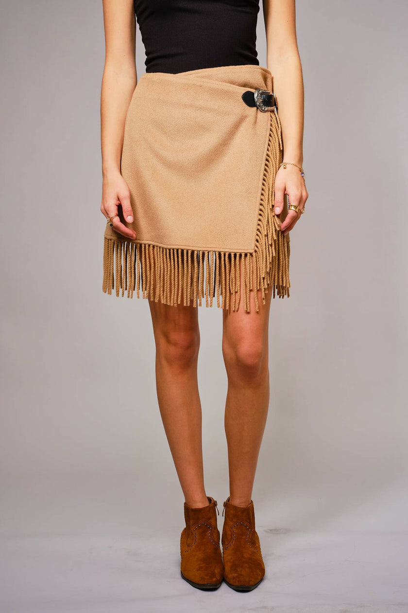 Fringe Buckle Wrap Mini Skirt