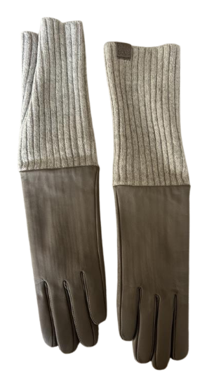 Genuine Leather Gloves with Extendable Cashmere Blend Knit