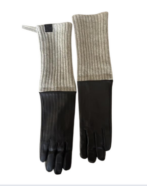 Genuine Leather Gloves with Extendable Cashmere Blend Knit