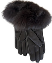 Genuine Leather Gloves with Fox Trim and Cashmere Lining