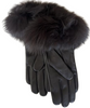 Genuine Leather Gloves with Fox Trim and Cashmere Lining